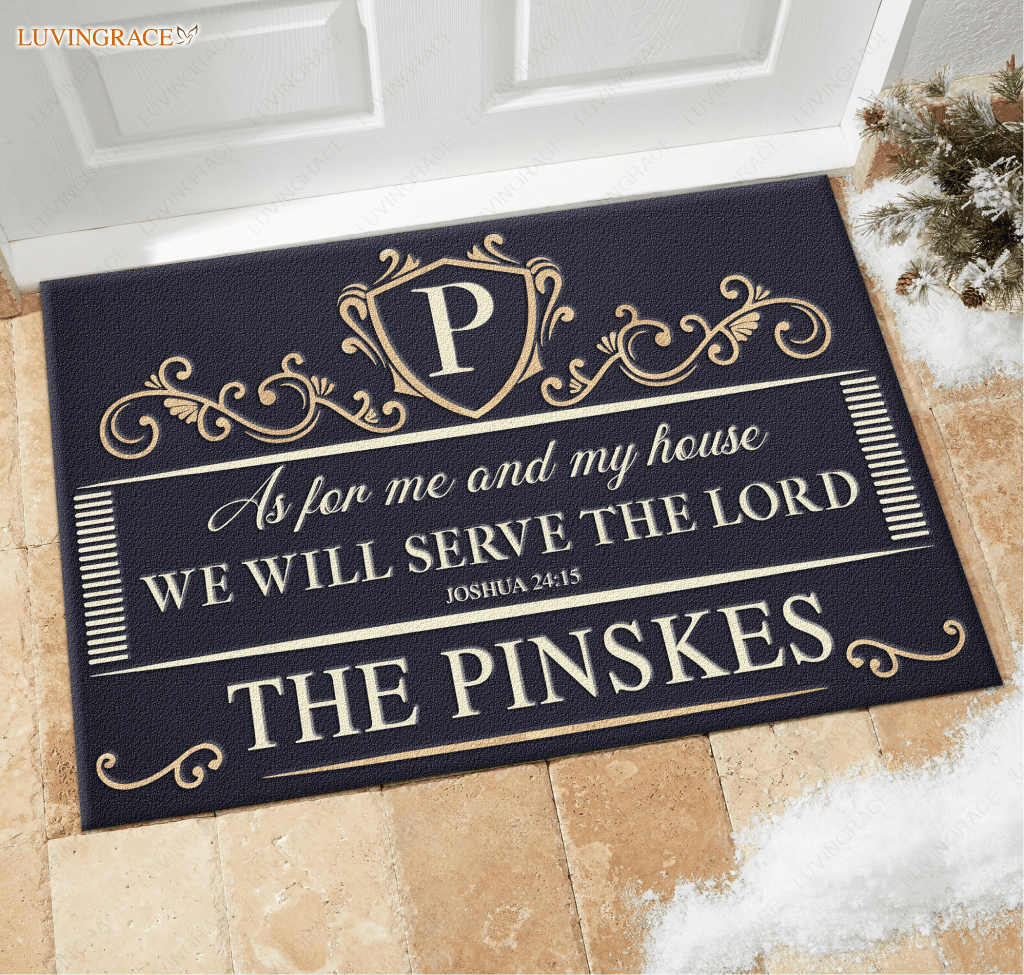 Personalized Monogram Antique Vintage Style Luxury Serve The Lord Doormat