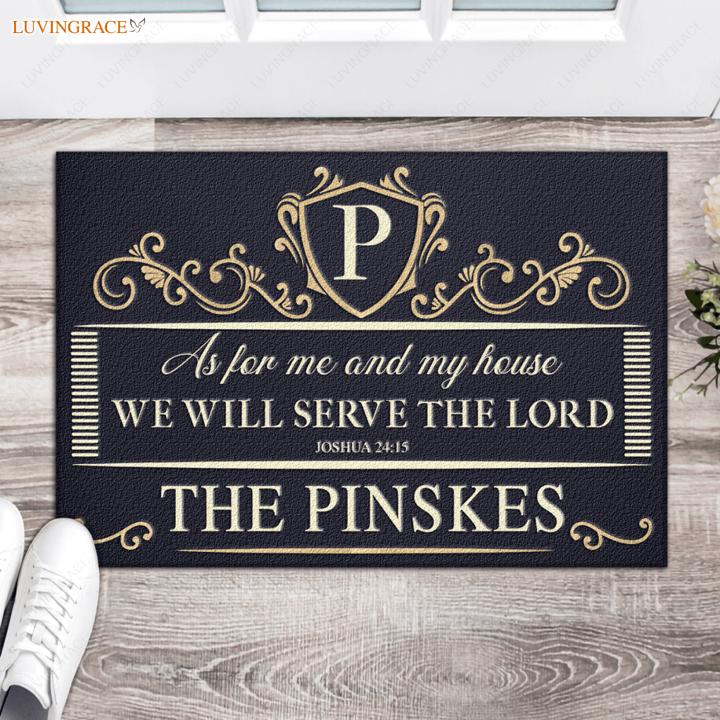 Personalized Monogram Antique Vintage Style Luxury Serve The Lord Doormat