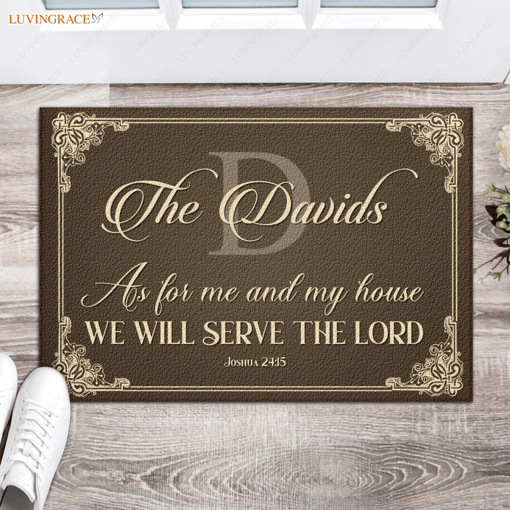 Personalized Monogram Brown Serve The Lord Doormat