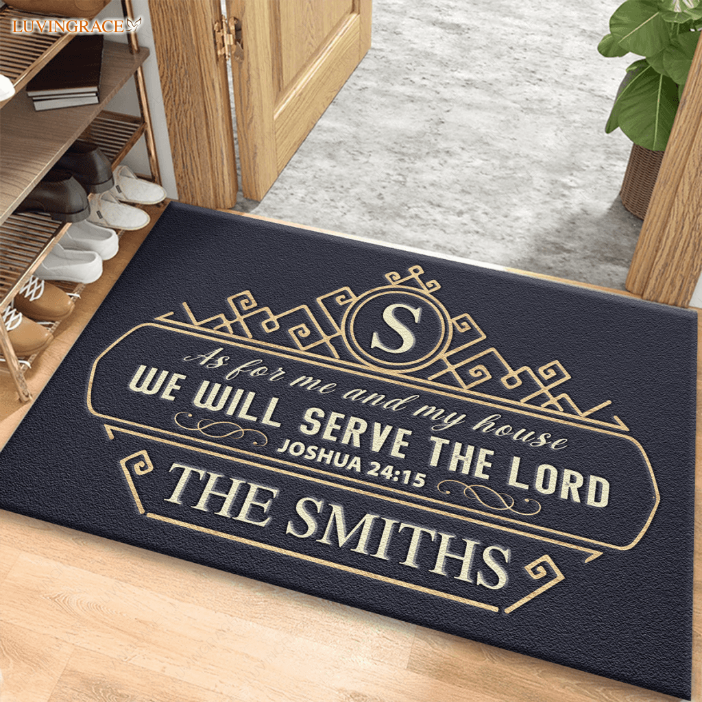 Personalized Monogram Design Elements Serve The Lord Doormat