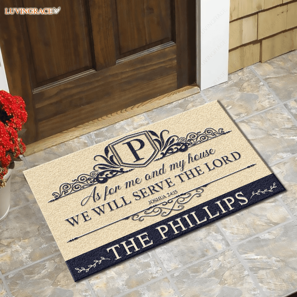 Personalized Monogram Luxury Serve The Lord Navy And Tan Doormat