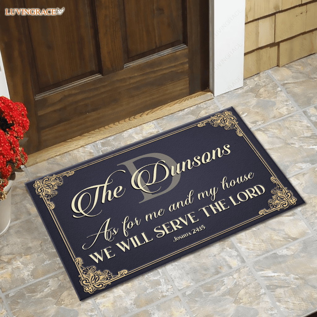 Personalized Monogram Navy Serve The Lord Doormat
