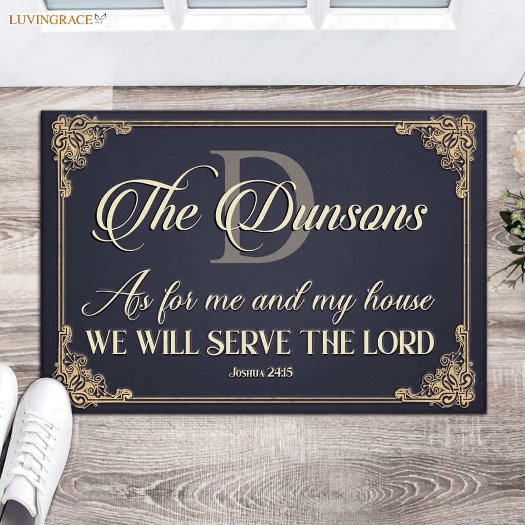 Personalized Monogram Navy Serve The Lord Doormat