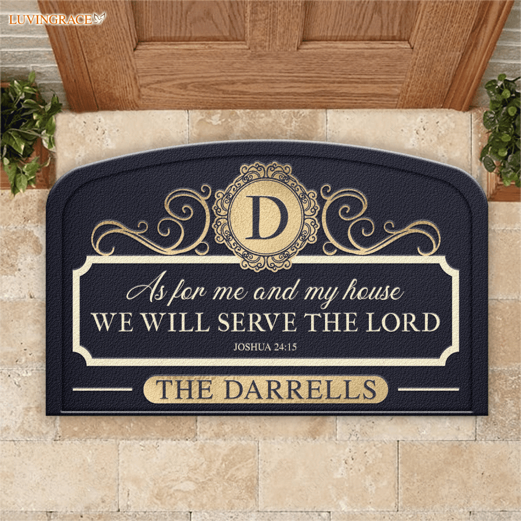 Personalized Navy Serve The Lord Shaped Doormat
