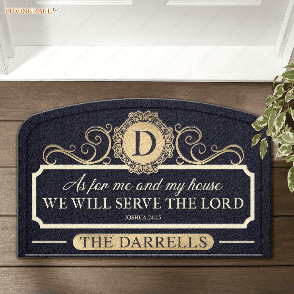 Personalized Navy Serve The Lord Shaped Doormat