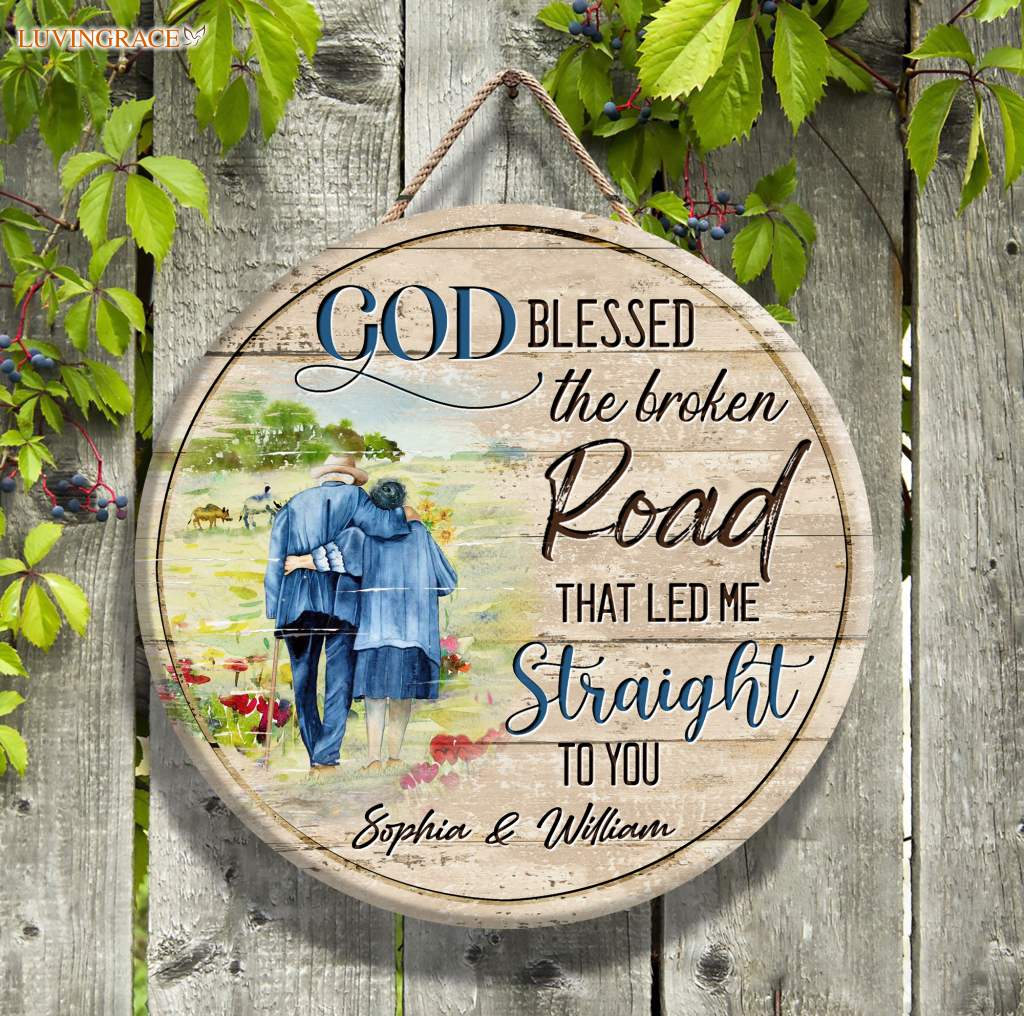 Personalized Old Couple Blessed By God Wood Circle Sign Tumbler