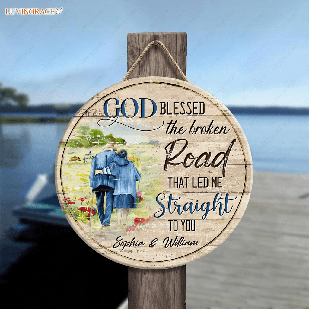 Personalized Old Couple Blessed By God Wood Circle Sign Tumbler