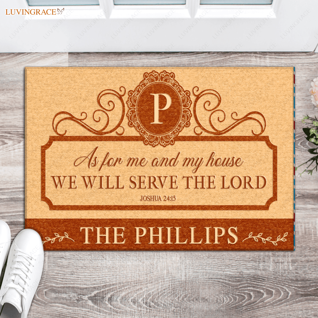Personalized Orange And Tan As For Me My House Doormat