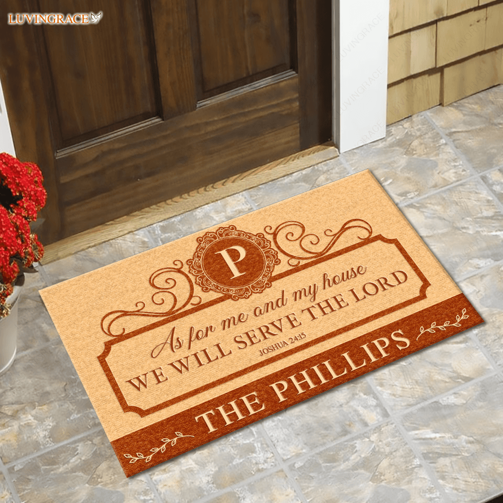 Personalized Orange And Tan As For Me My House Doormat