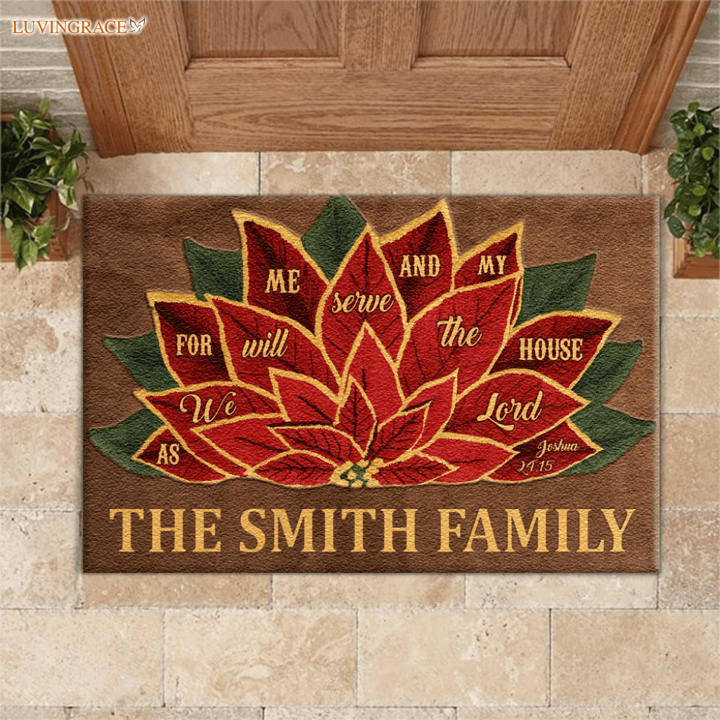 Personalized Poinsettia Server The Lord Doormat