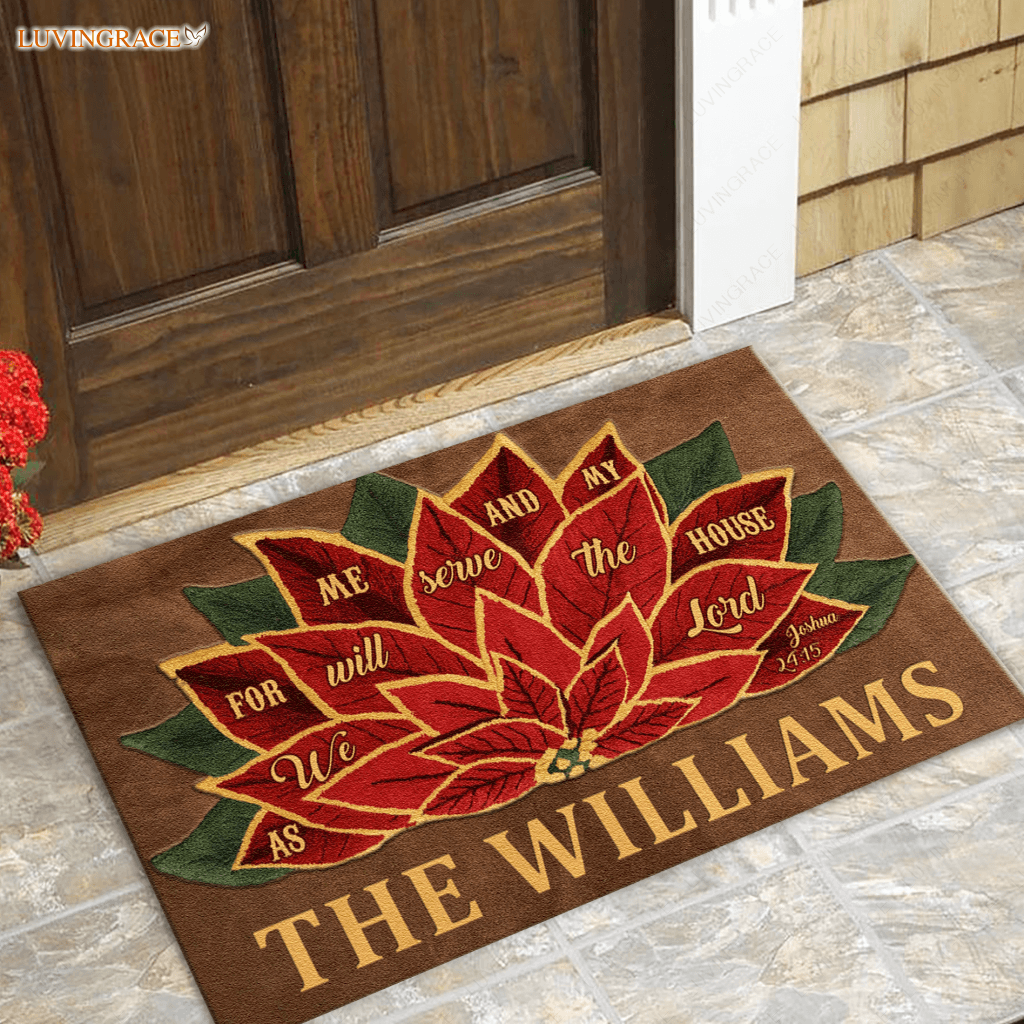 Personalized Poinsettia Server The Lord Doormat