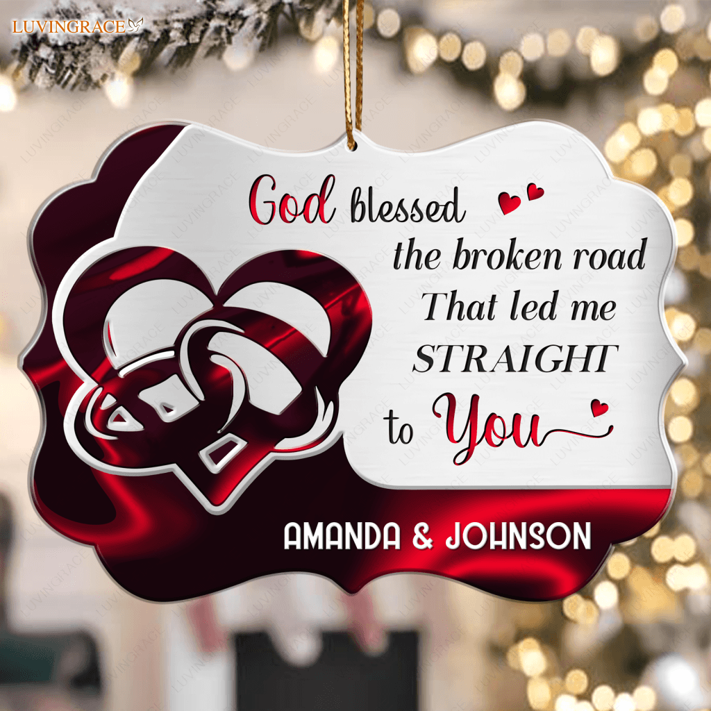 Personalized Red Couple Rings God Blessed Ornament