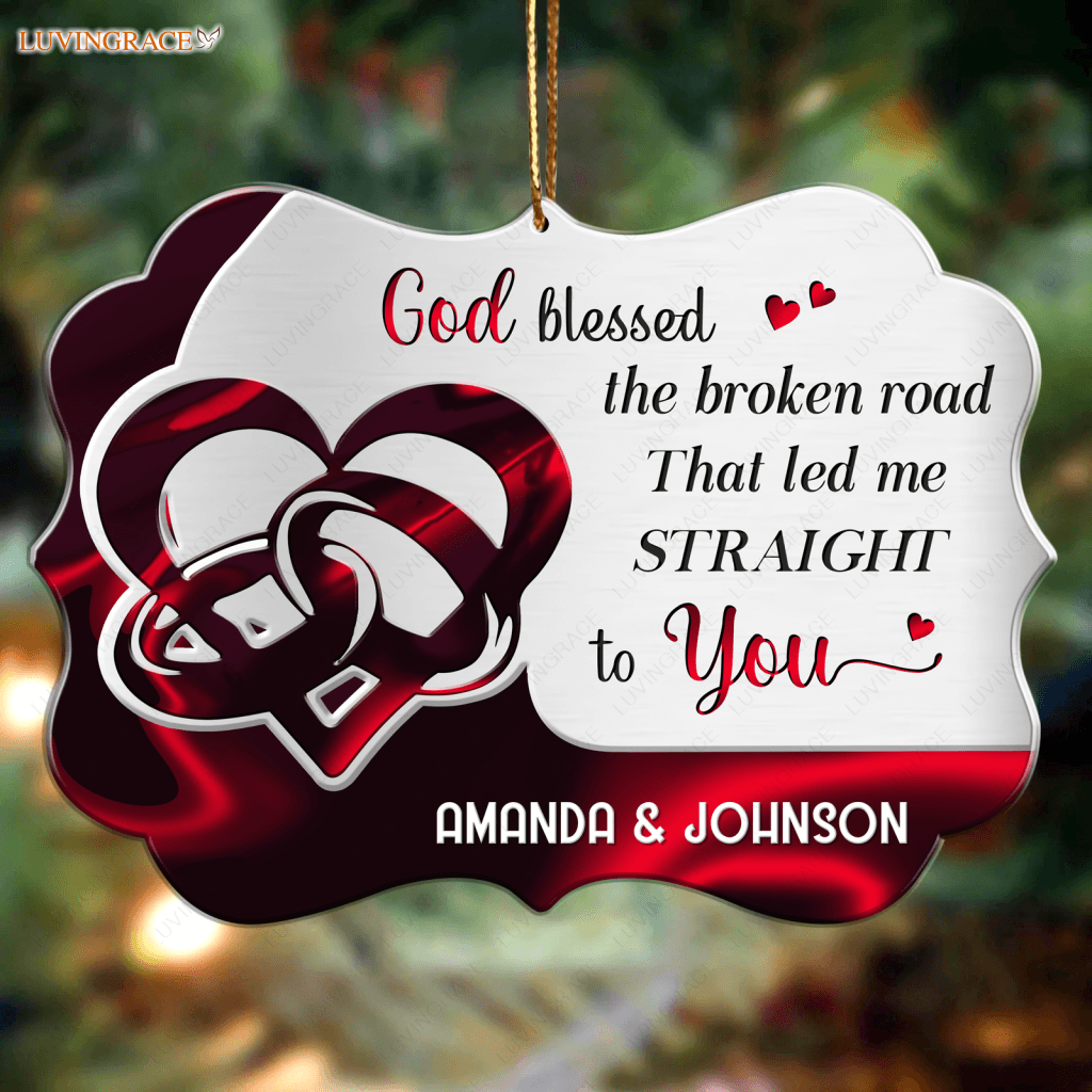 Personalized Red Couple Rings God Blessed Ornament