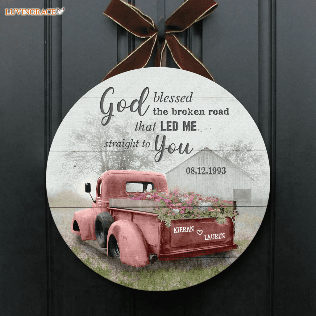 Personalized Red Truck God Blessed Wood Circle Sign Tumbler