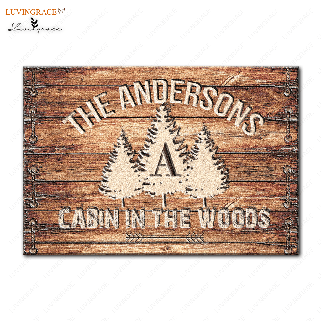 Personalized Rustic Country Family Name Cabin In The Woods Doormat