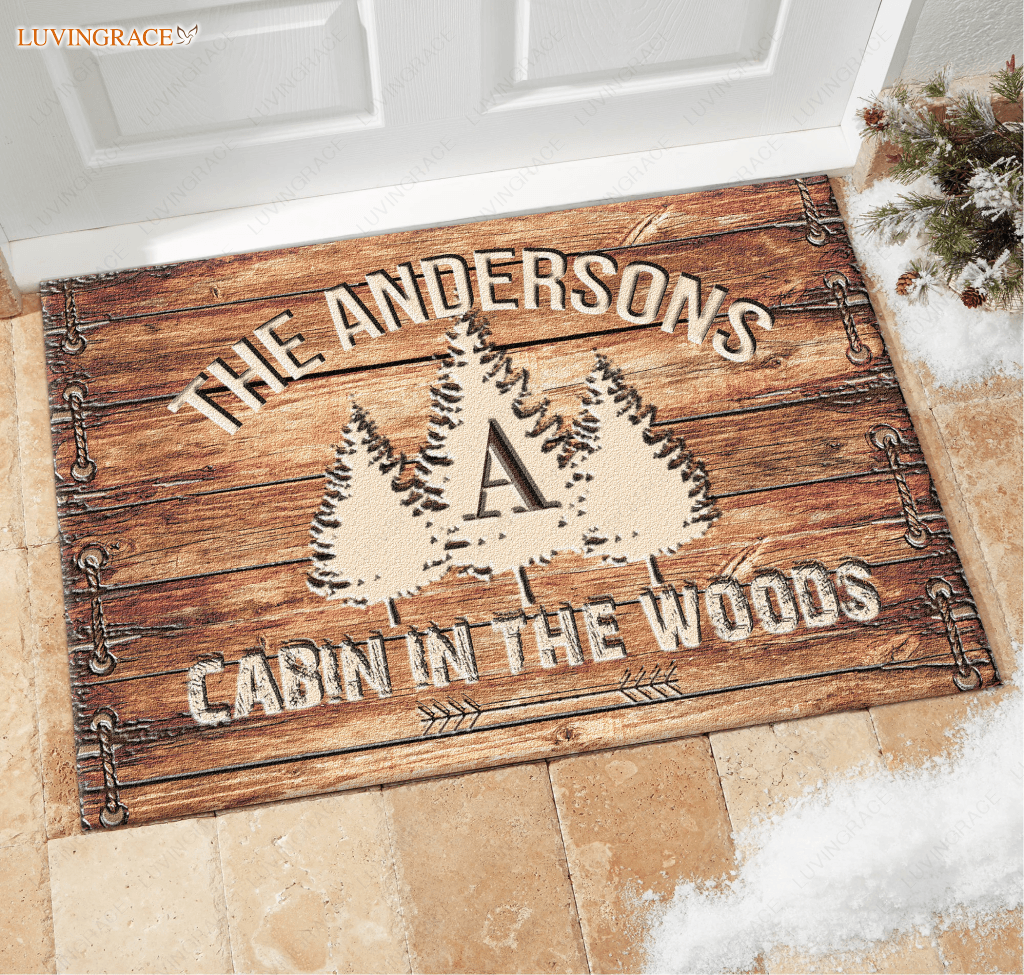 Personalized Rustic Country Family Name Cabin In The Woods Doormat