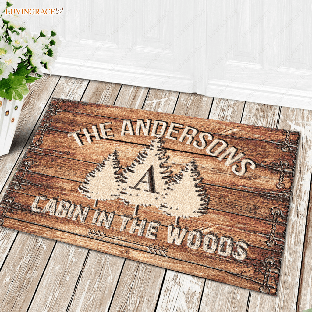 Personalized Rustic Country Family Name Cabin In The Woods Doormat