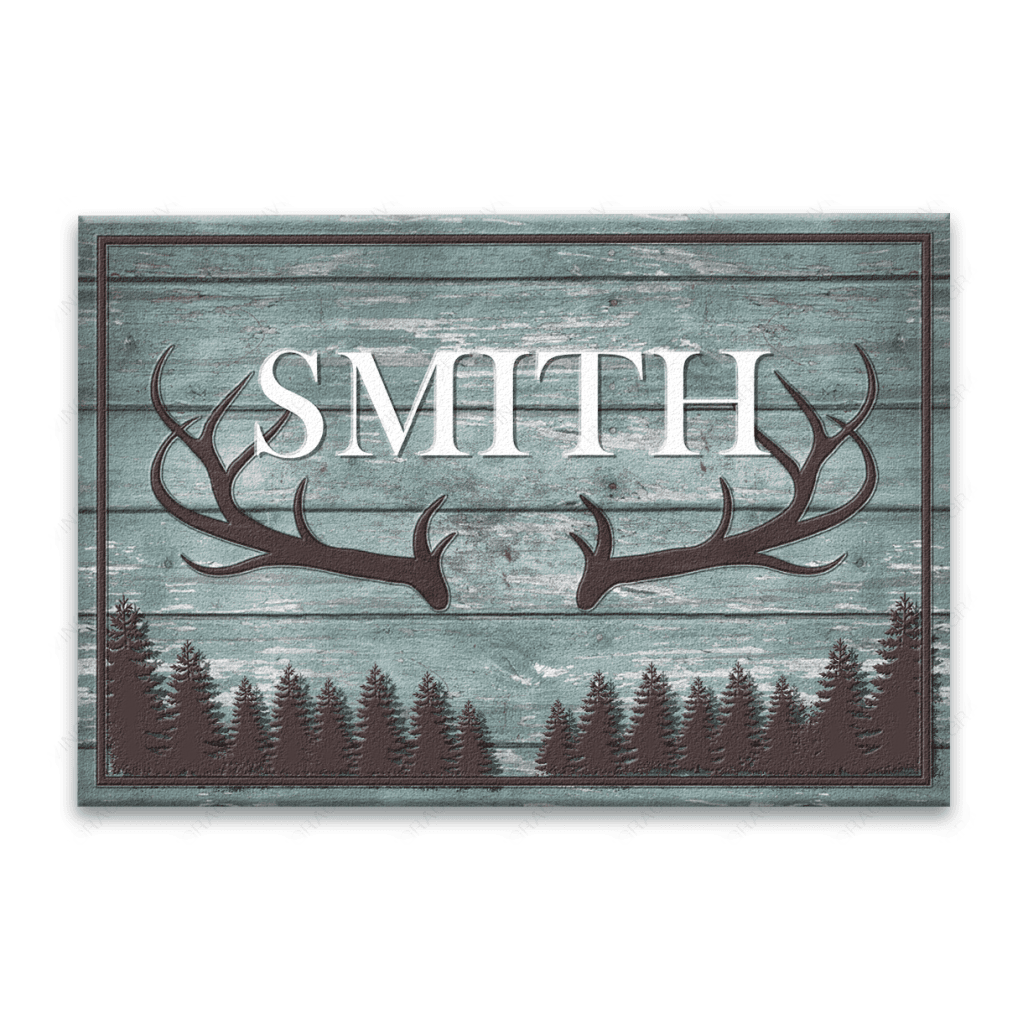 Personalized Rustic Country Family Name Deer Antlers Doormat