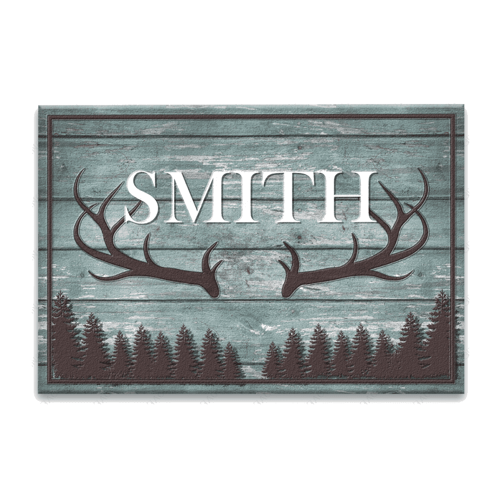 Personalized Rustic Country Family Name Deer Antlers Doormat