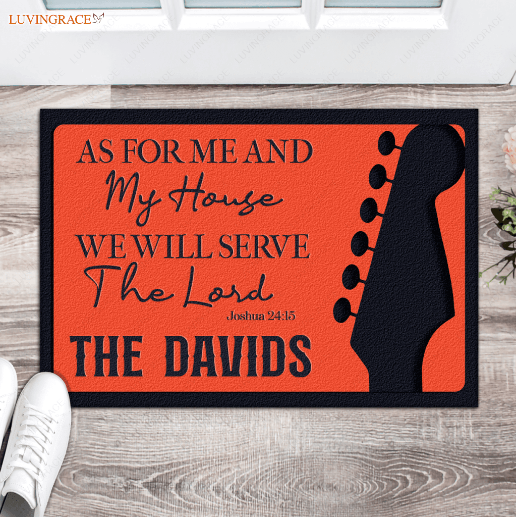 Personalized Serve The Lord Guitar Lover Doormat