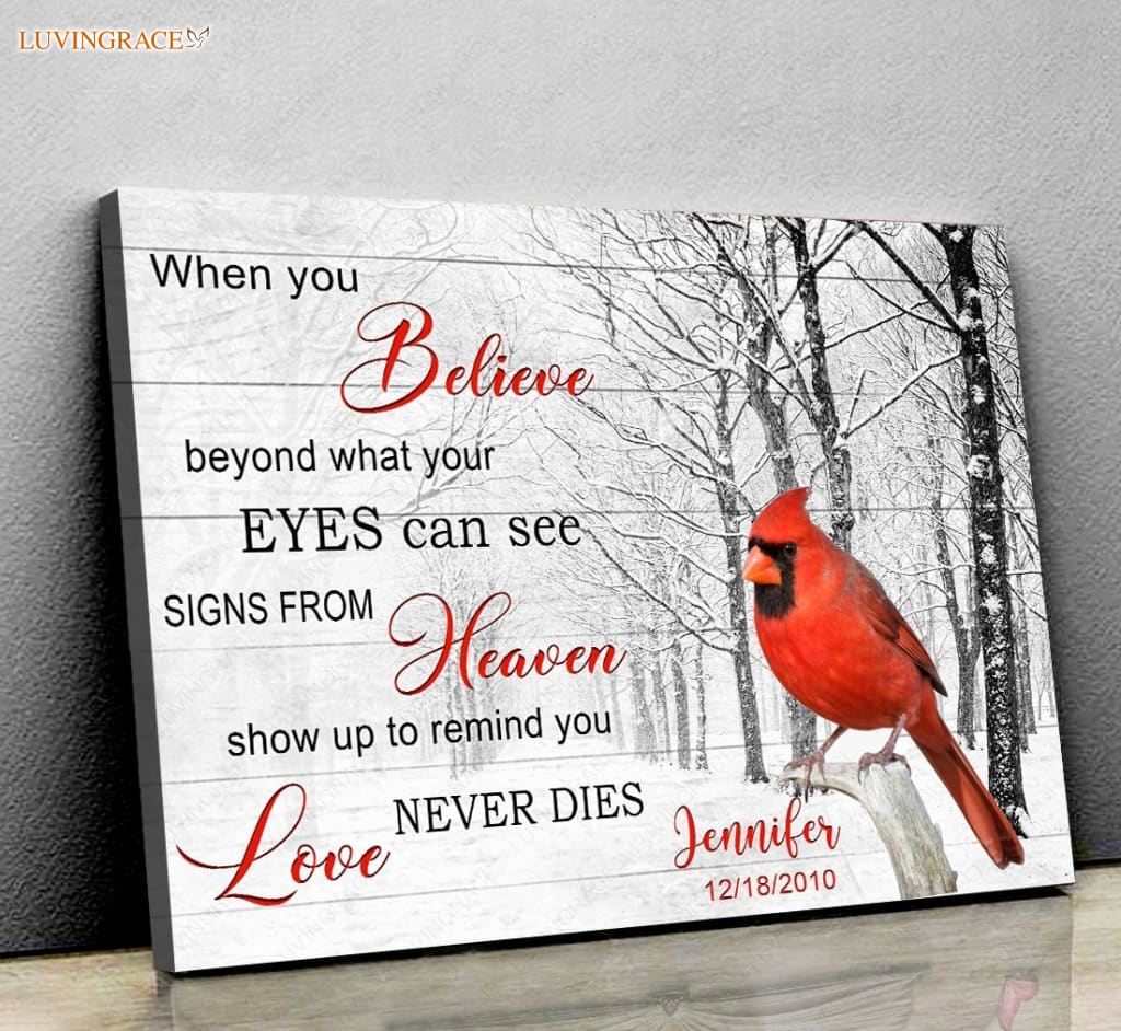 Personalized Snow White Believe Cardinals Wall Art Canvas