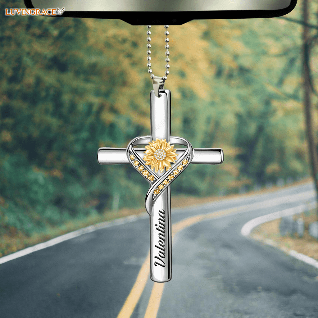Personalized Sunflower Cross Jewelry Ornament