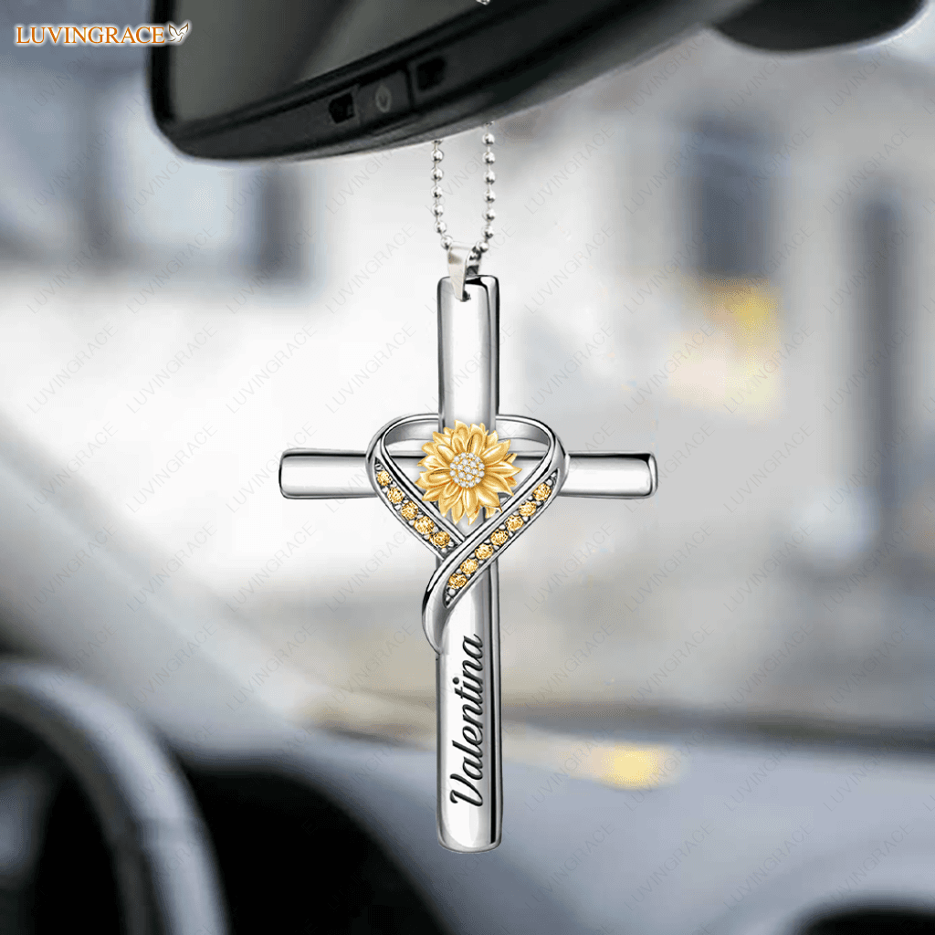 Personalized Sunflower Cross Jewelry Ornament