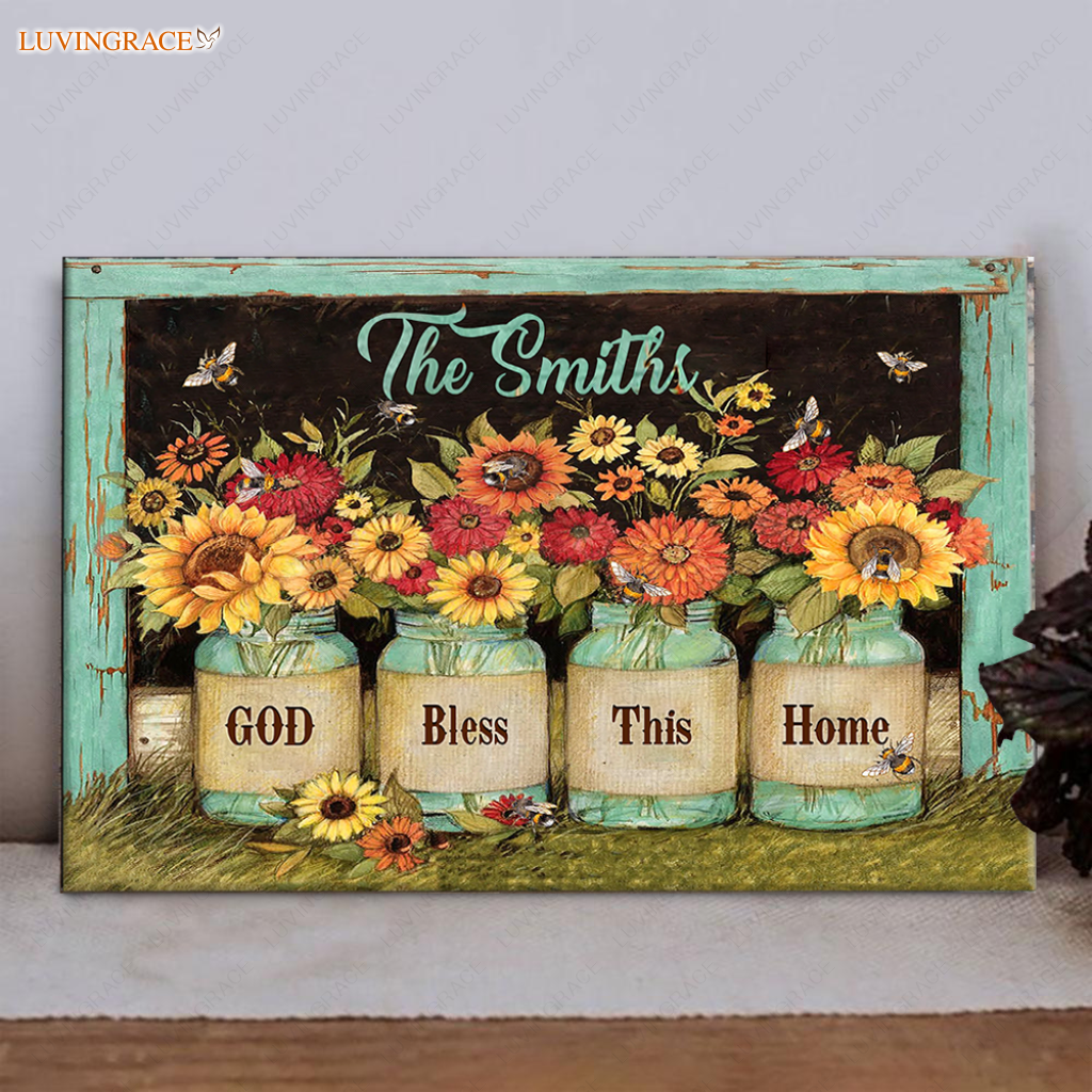 Personalized Sunflower Jars Bless This Home Wood Rectangle Sign