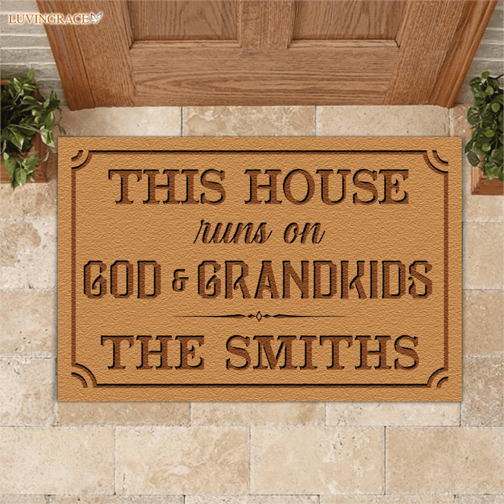Personalized This House Runs On God And Grandkids Doormat