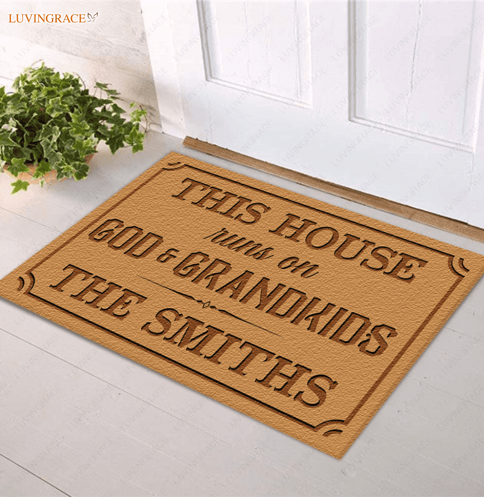 Personalized This House Runs On God And Grandkids Doormat