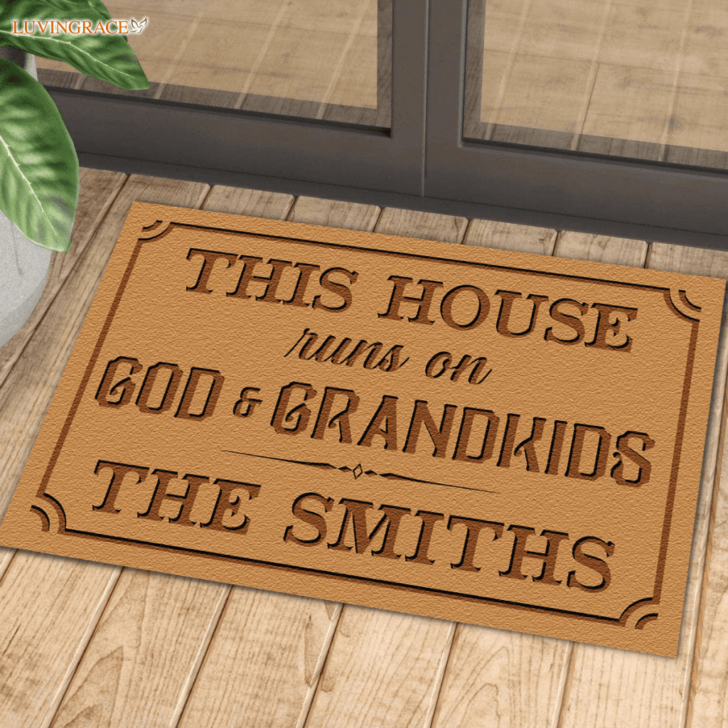 Personalized This House Runs On God And Grandkids Doormat