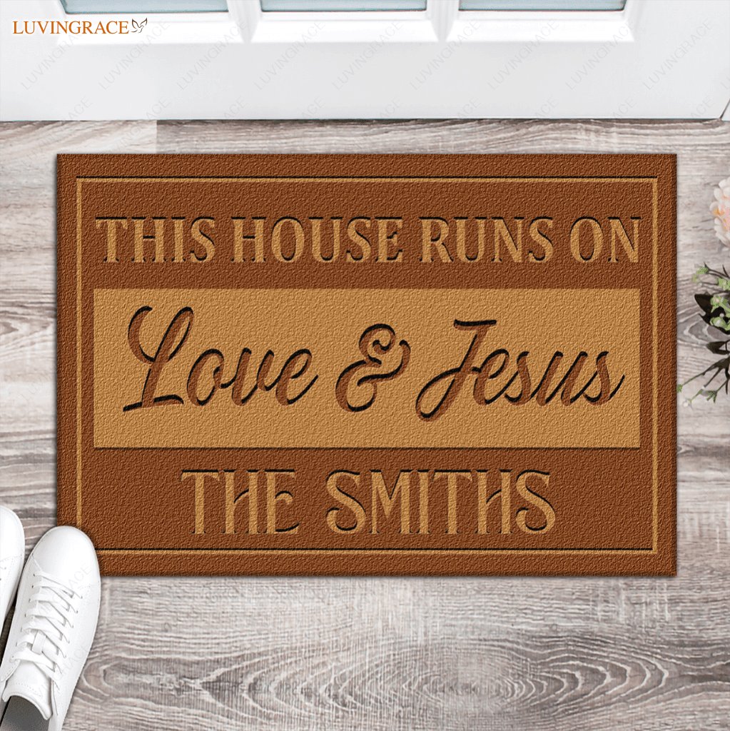 Personalized This House Runs On Love And Jesus Doormat