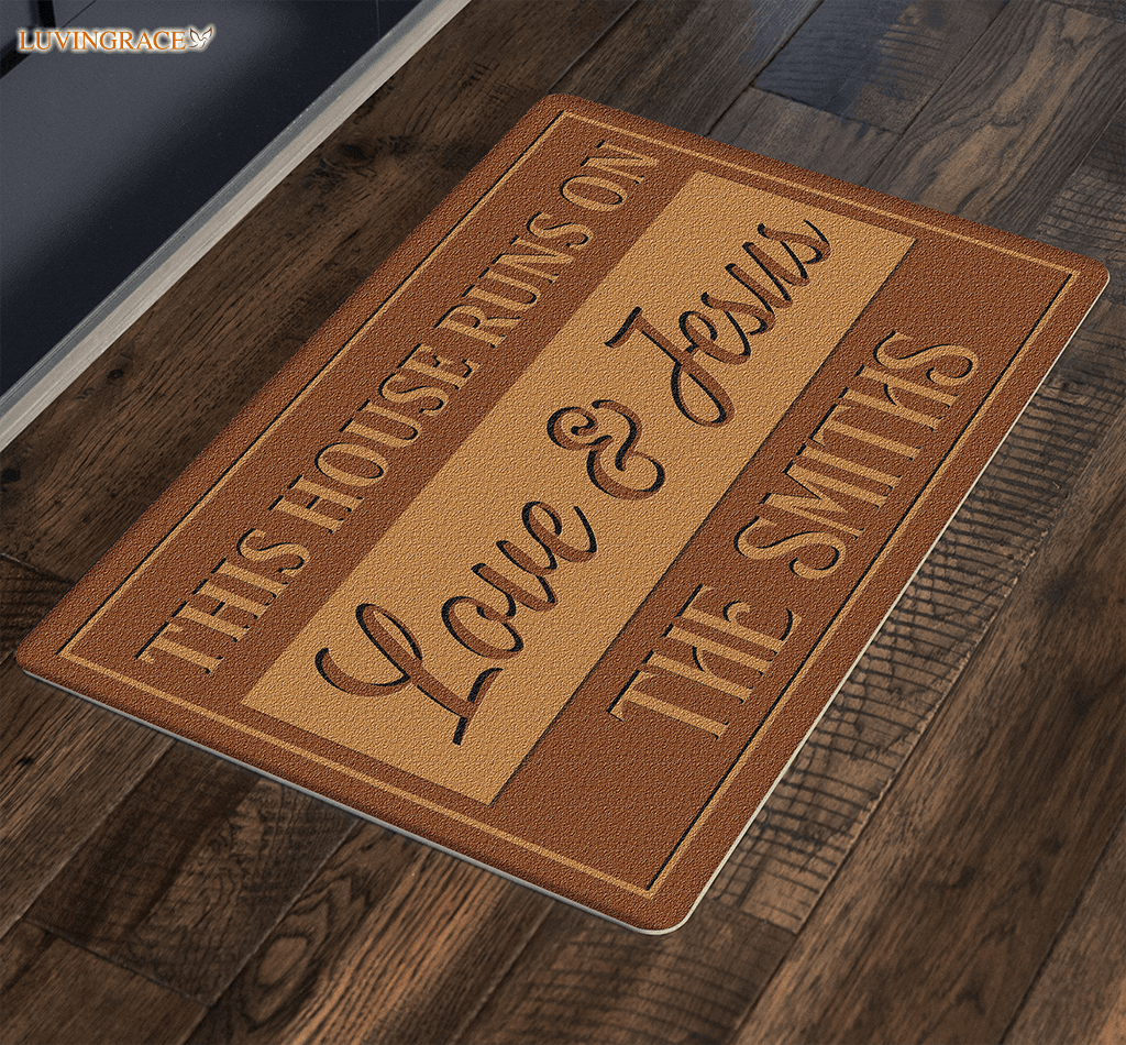 Personalized This House Runs On Love And Jesus Doormat