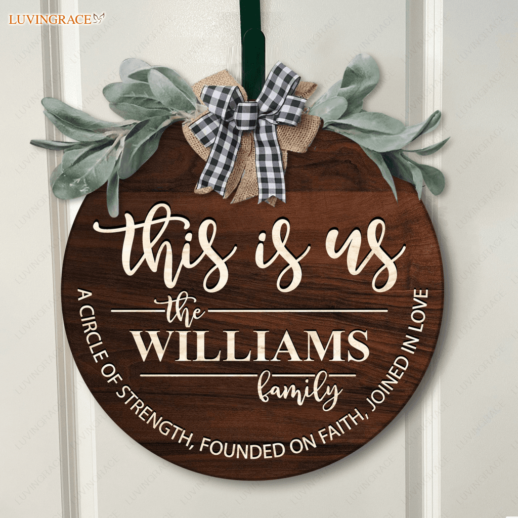 Personalized This Is Us Welcome Bow Door Hanger Wood Circle Sign