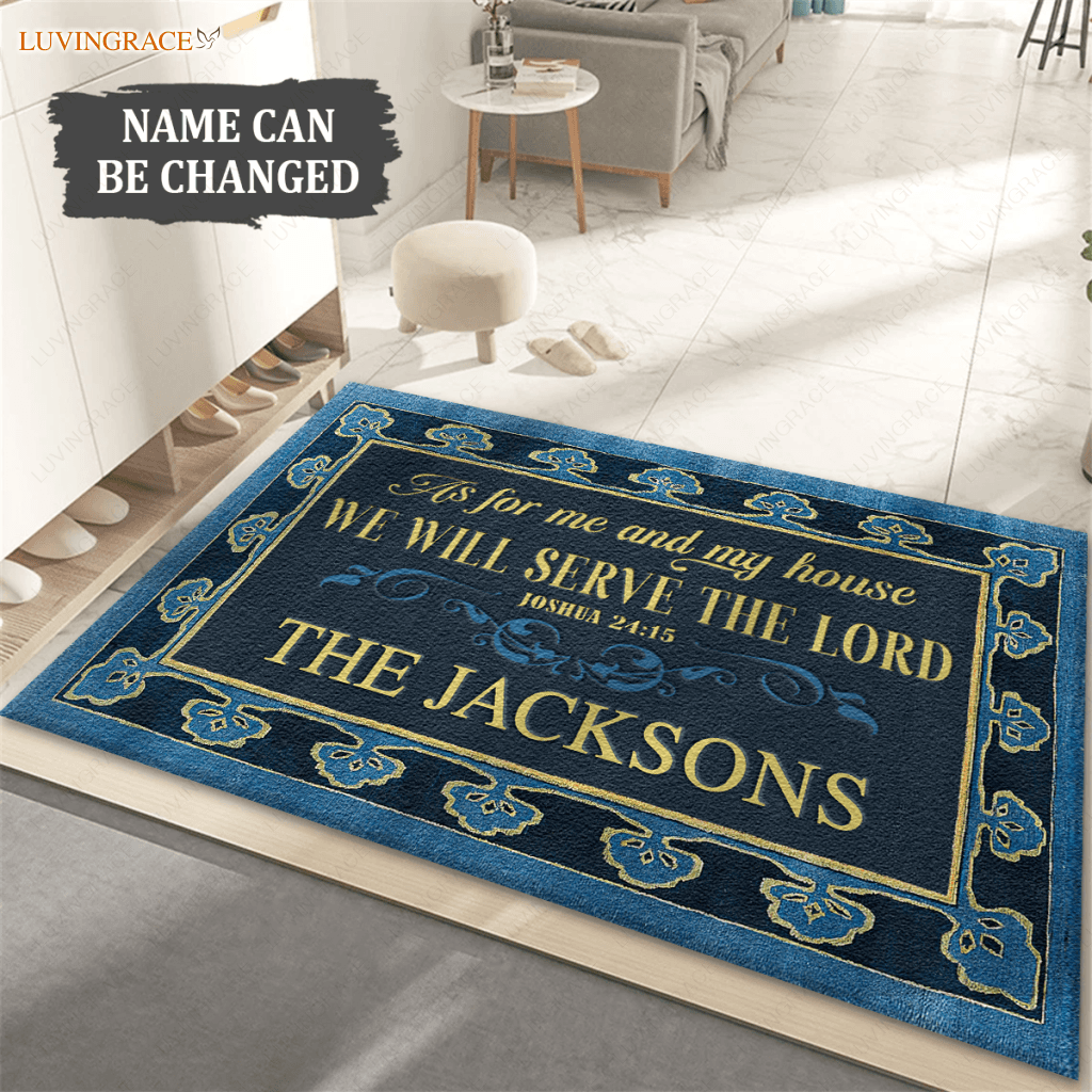 Personalized Tree Border Serve The Lord Family Home Doormat