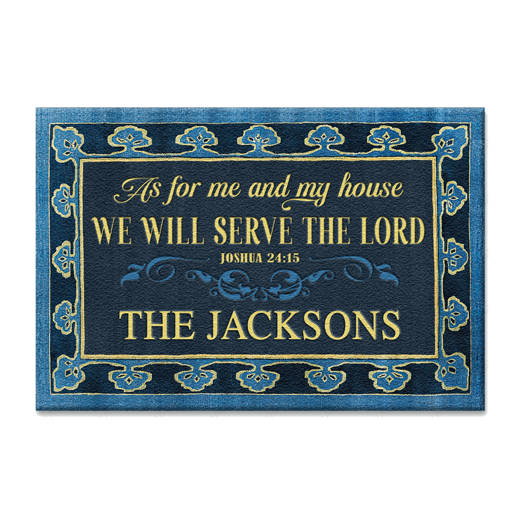 Personalized Tree Border Serve The Lord Family Home Doormat