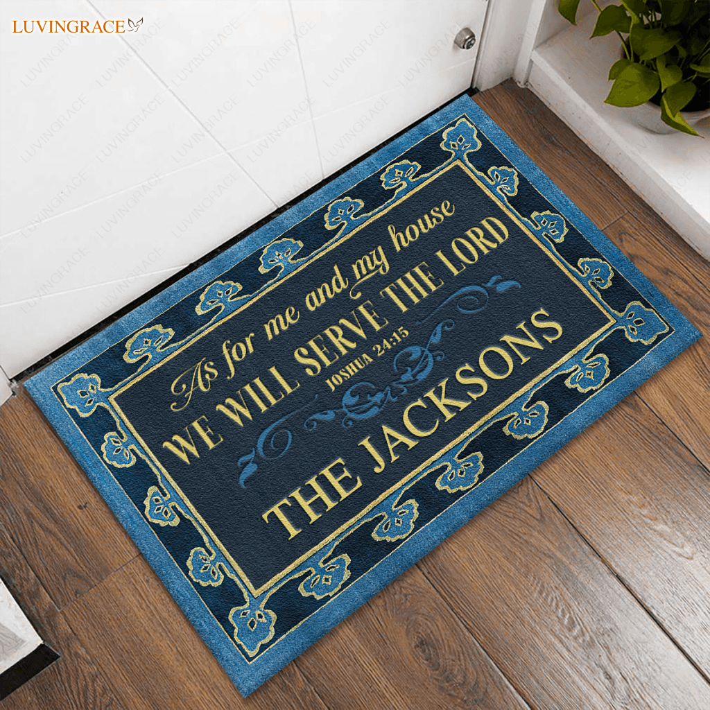 Personalized Tree Border Serve The Lord Family Home Doormat