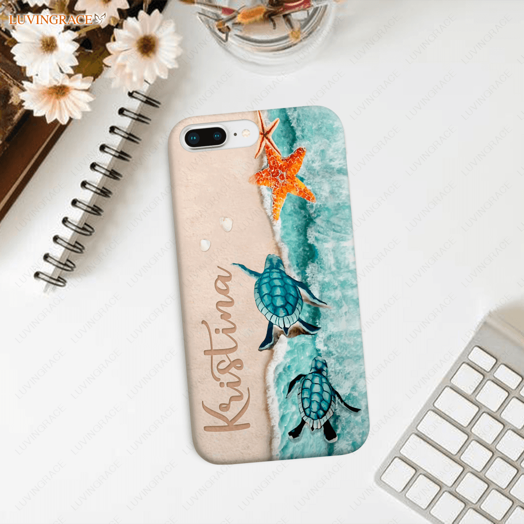 Personalized Turtle On The Beach Be Still Phone Case