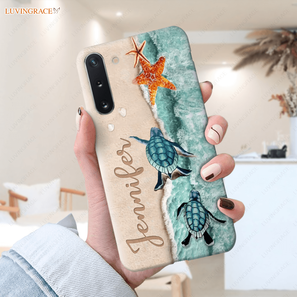Personalized Turtle On The Beach Be Still Phone Case