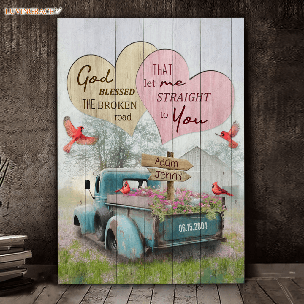 Personalized Two Hearts God Blessed Wall Art Canvas