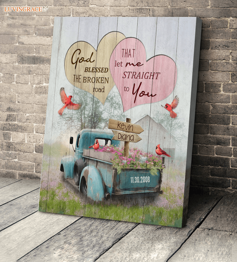 Personalized Two Hearts God Blessed Wall Art Canvas