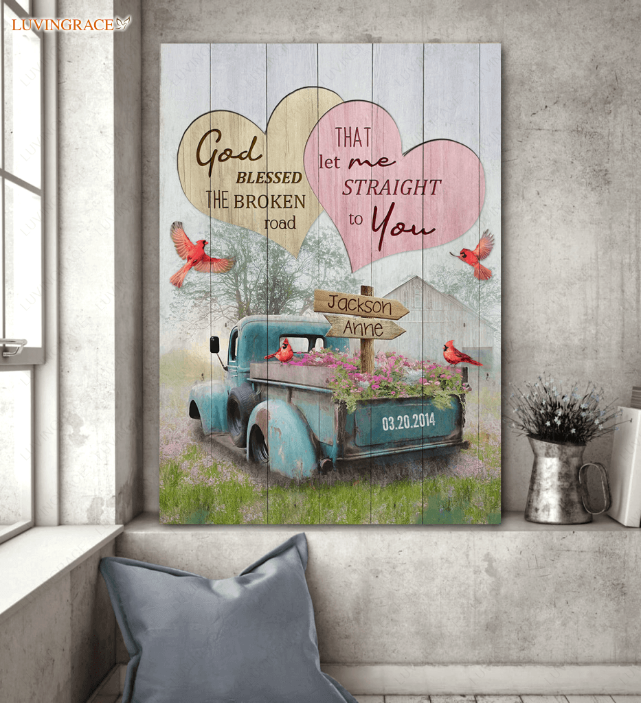 Personalized Two Hearts God Blessed Wall Art Canvas