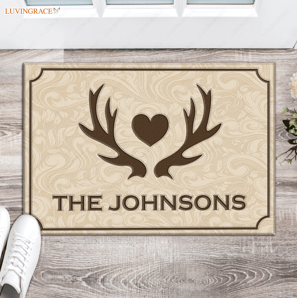 Personalized Vintage Country Deer Antlers Doormat