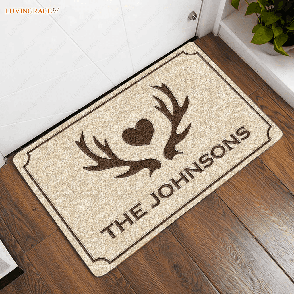 Personalized Vintage Country Deer Antlers Doormat