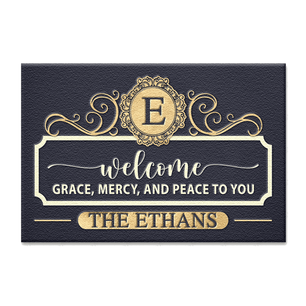 Personalized Welcome Grace Mercy And Peace Elegant Family Home Doormat