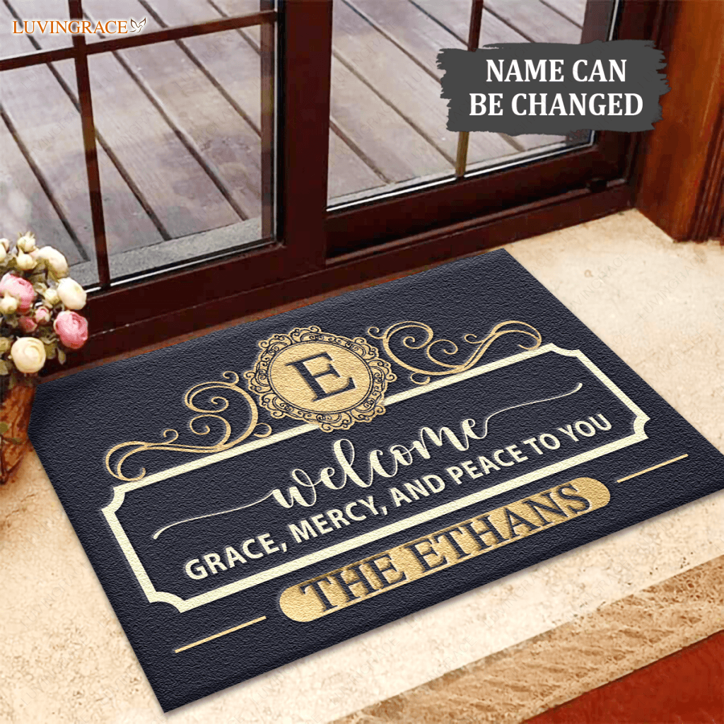 Personalized Welcome Grace Mercy And Peace Elegant Family Home Doormat