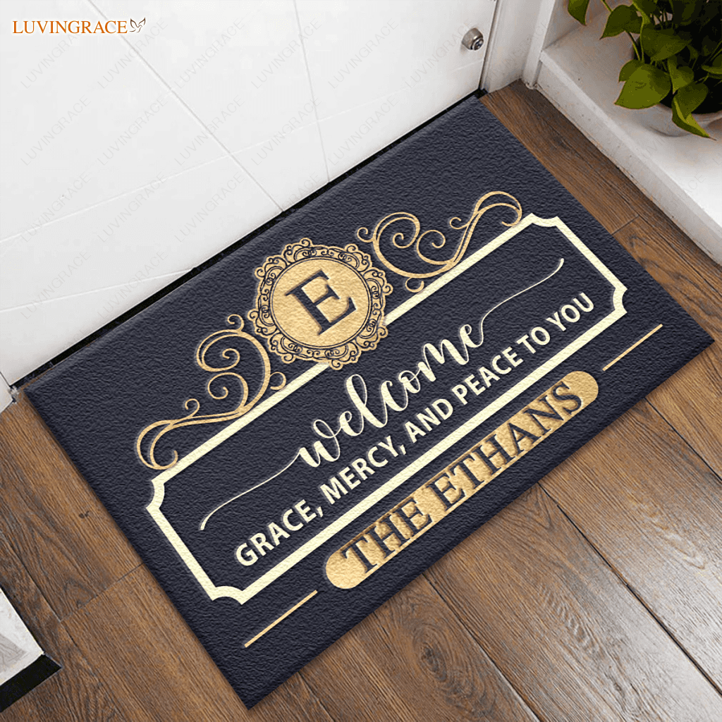 Personalized Welcome Grace Mercy And Peace Elegant Family Home Doormat