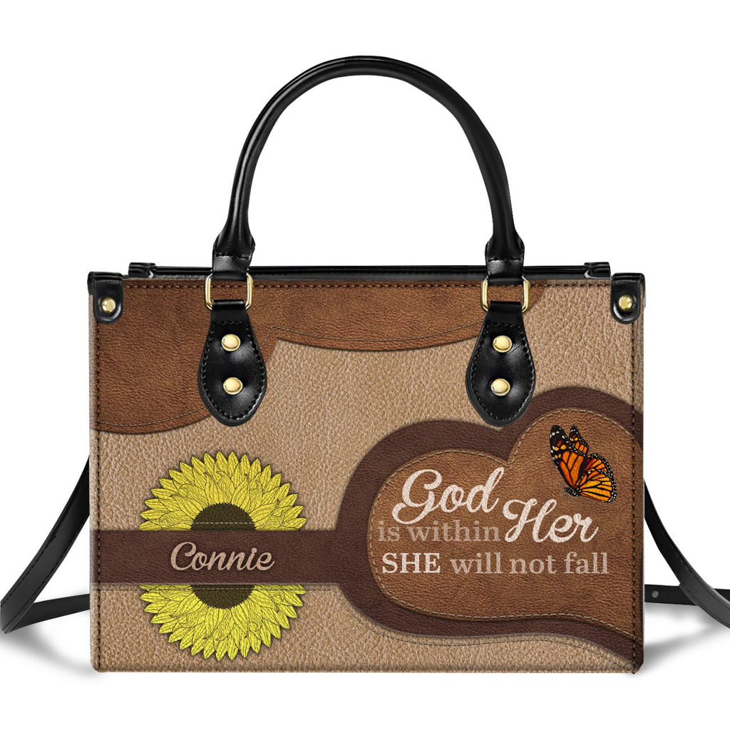 God Is Within Her She Is Not Fall Christian Gift Inspirational Religious Gift Personalized Leather Handbag