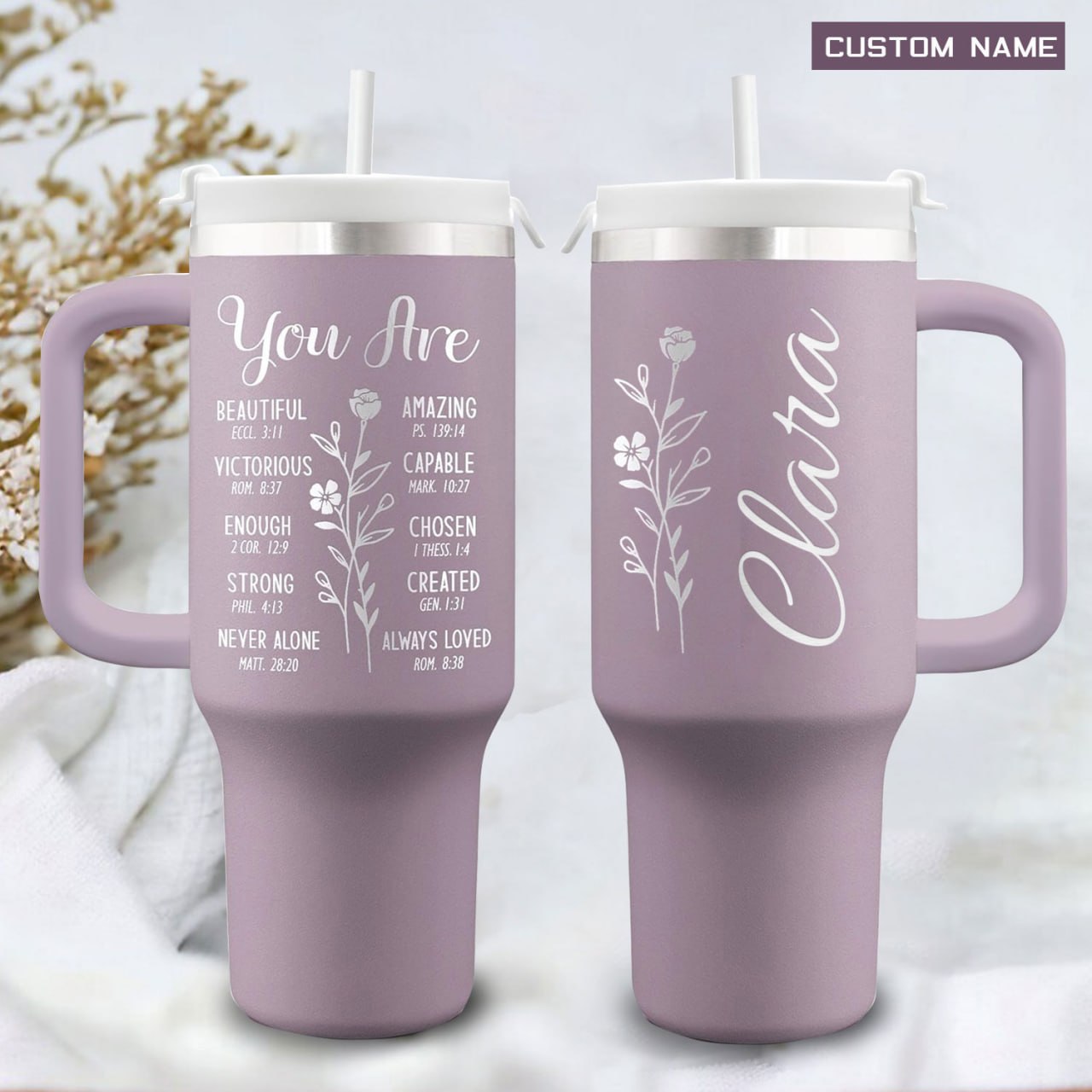 Christian 40oz Tumbler Travel Cup - Birthday, Christmas Gifts for Women - Religious, Self Care Inspiration Gifts