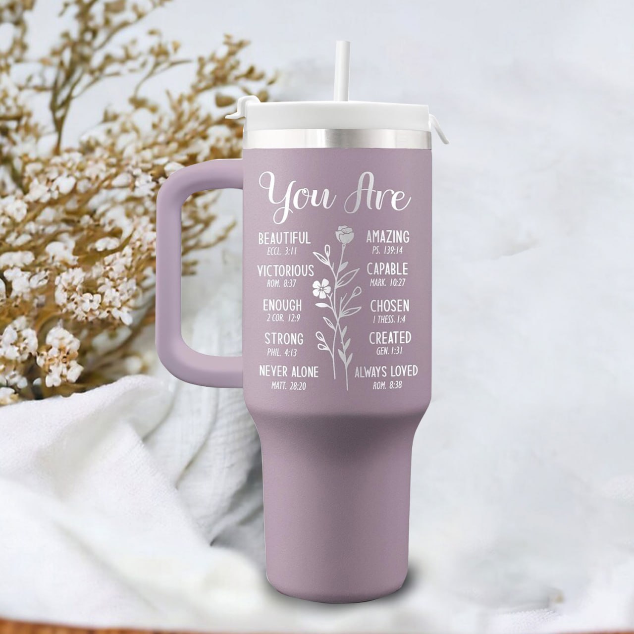 Christian 40oz Tumbler Travel Cup - Birthday, Christmas Gifts for Women - Religious, Self Care Inspiration Gifts